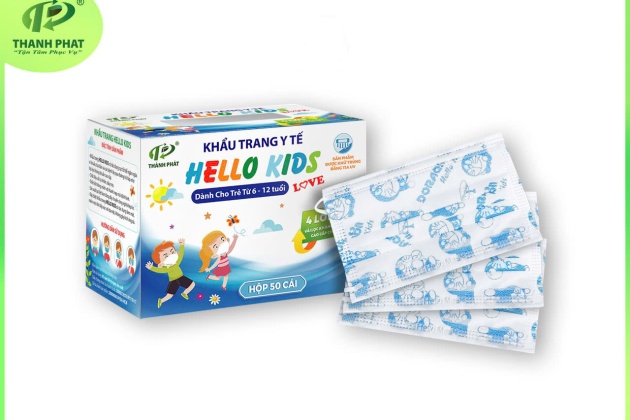 Khẩu Trang Y Tế Hello Kids ( Hoạ tiết Đoremon - 50 Cái / Hộp )